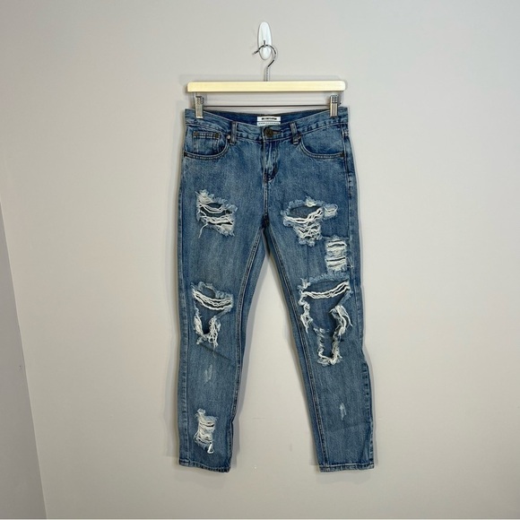 ❄️ ONE Teaspoon Awesome Baggies Tapered Rolled Cuffs Distressed Jeans - Picture 3 of 10